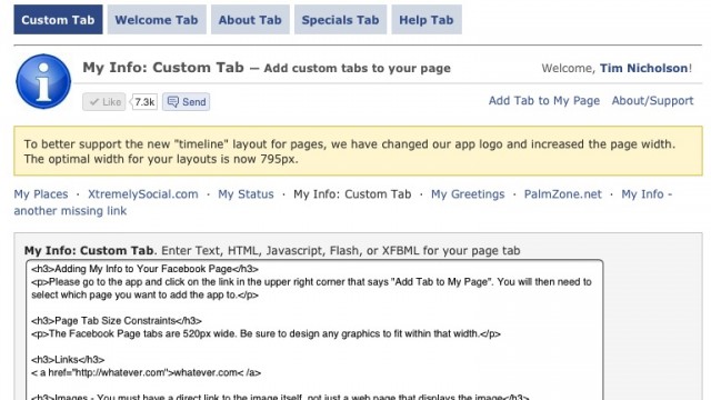 My Info: Custom Tab Main Screen