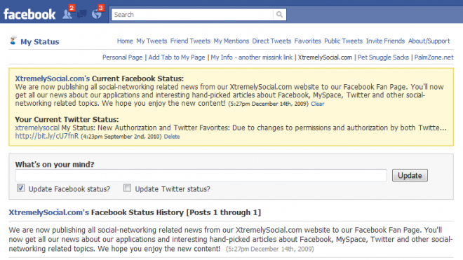 My Status Screenshot with Facebook Page Support