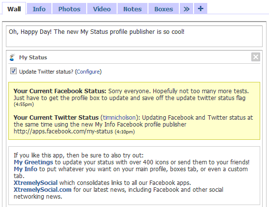 My Status: New Facebook Profile Publisher