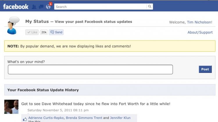 My Status: Now Showing Likes and Comments