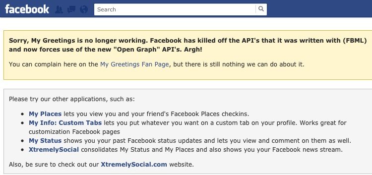 My Greetings: Application Killed Off by Facebook